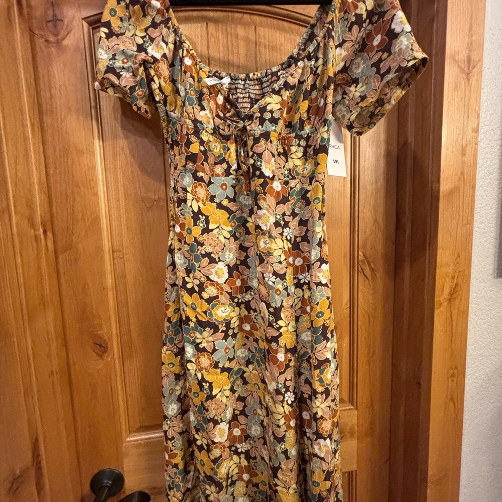 RVCA Brown Floral Midi Dress